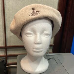Vivienne Westwood Beret hat Beige wool S-M size Orb embroidery For Ladies